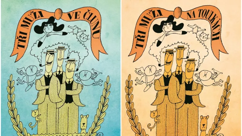 Tři muži ve člunu a pokračování Tři muži na toulkách s ilustracemi Adolfa Borna