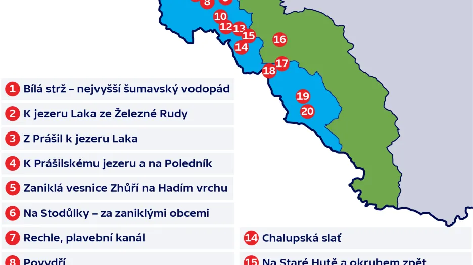 NP Šumava – vybrané turistické cíle a výlety