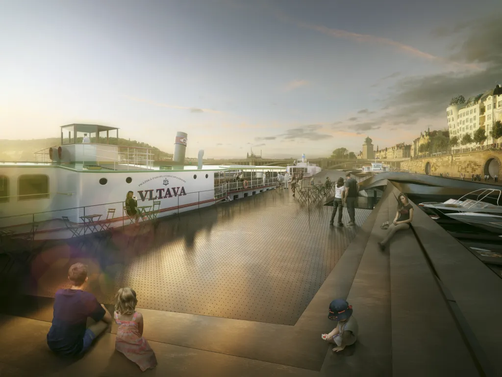 Terminál lodní dopravy na Vltavě. Předpokládané datum dokončení 2018 - 2019.