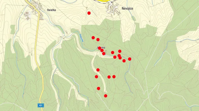 Mapa míst, kde všude žhář zapaloval chaty a posedy