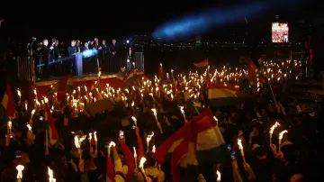 Shromáždění před projevem Pétera Magyara v centru Budapešti