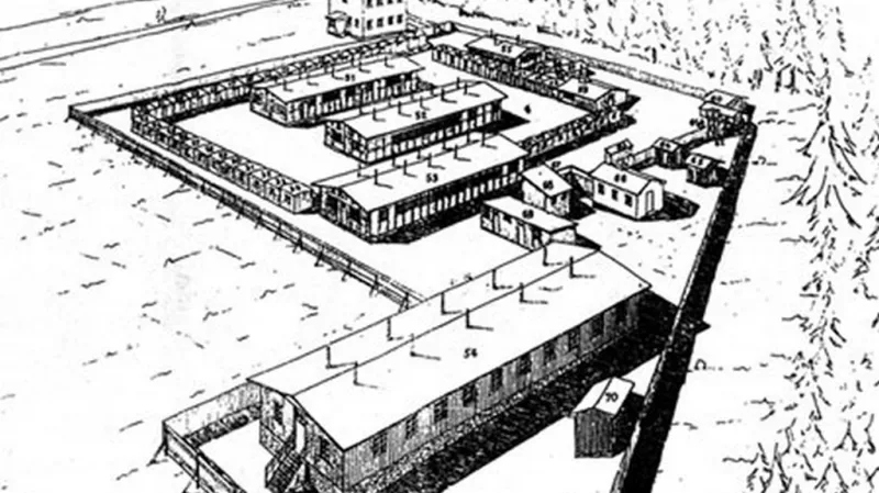 Nákres „cikánského tábora“ v Letech u Písku (1943)