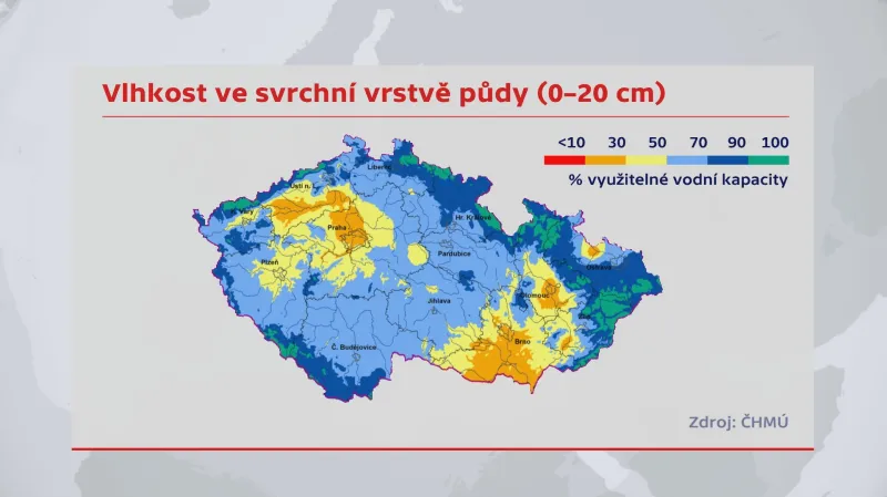 Vlhkost ve svrchní vrstvě půdy
