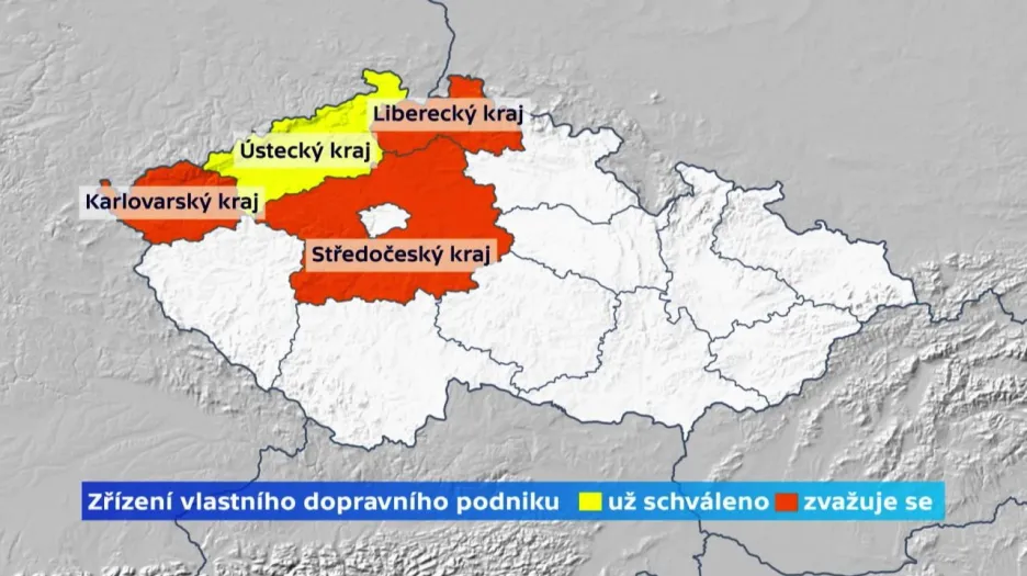 Zřízení vlastního dopravního podniku už schválili v Ústeckém kraji, další tři kraje o něm uvažují