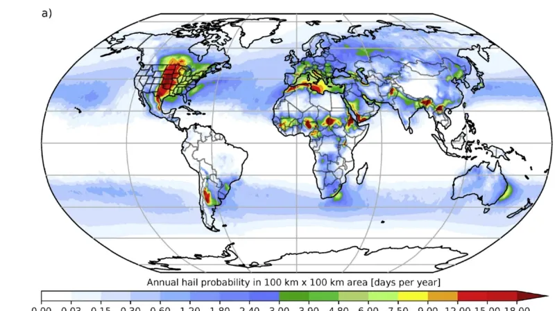 Průměrný roční počet dní s krupobitím za období 2000-2015