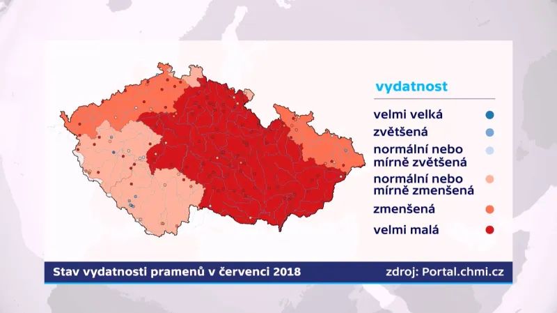 Stav vydatnosti pramenů v červenci 2018