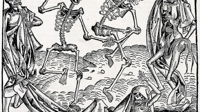 Tanec smrti podle středověkého norimberského tiskaře Michaela Wolgemuta