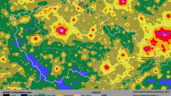 Mapa světelného znečištění v České republice