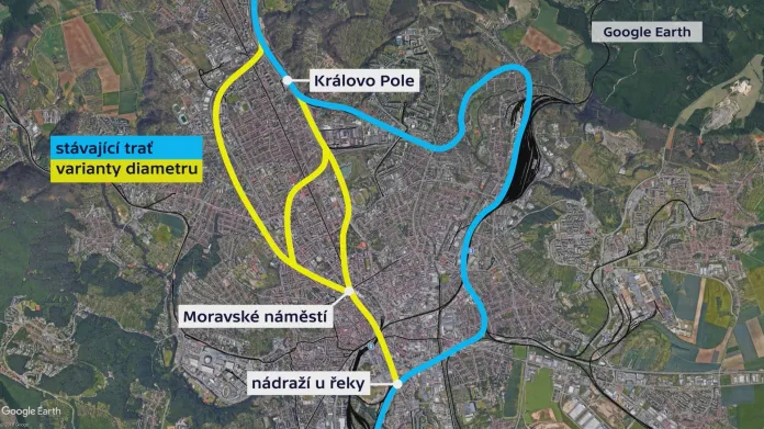 Návrh variant severojižního kolejového diametru v Brně