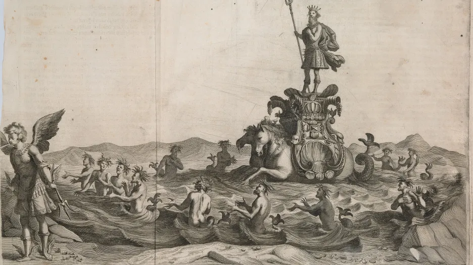 Frans van der Steen podle Nicolaase van Hoye / Vůz elementu vody z koňského baletu La Contesa dellʼaria e dellʼacqua hraného při příležitosti sňatku císaře Leopolda I. s Markétou Terezou Španělskou v roce 1667