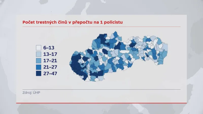 Počet trestných činů v přepočtu na 1 policistu