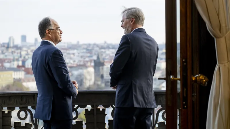 Albánský prezident Bajram Begaj a premiér v demisi Petr Fiala, 19. 11. 2025