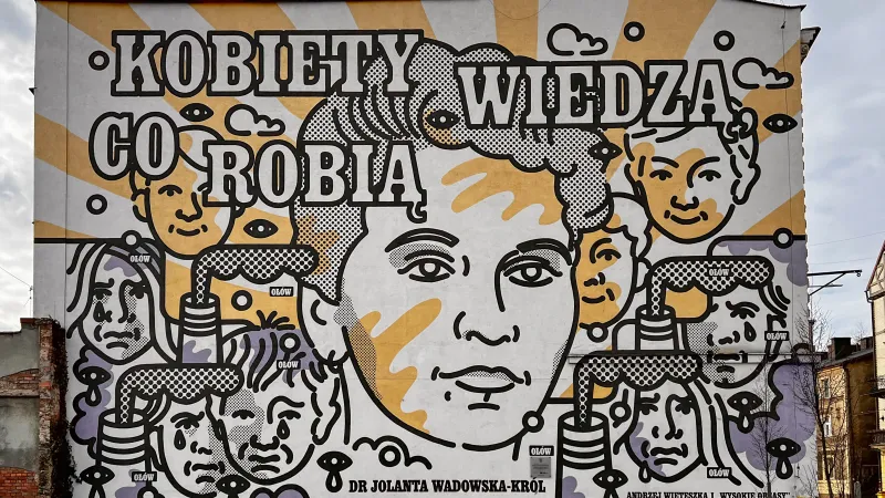 Nástěnná malba (mural) jako pocta lékařce Jolantě Wadowské-Król je od roku 2018 na ulici Gliwická v Katovicích