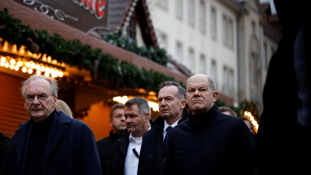 Kancléř Olaf Scholz při návštěvě Magdeburku