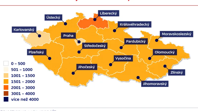 Relativní nemocnost v krajích na 100 000 obyvatel