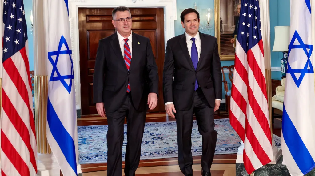 Americký ministr zahraničí Marco Rubio se ve Washingtonu setkal se svým izraelským protějškem Gideonem Saarem (27. srpna 2025)