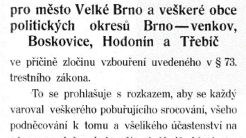 Vyhlášení stanného práva na Brněnsku