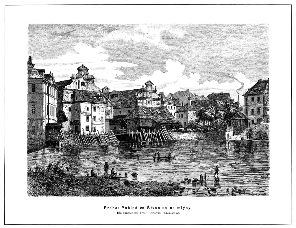 Pohled ze Štvanice na mlýny
