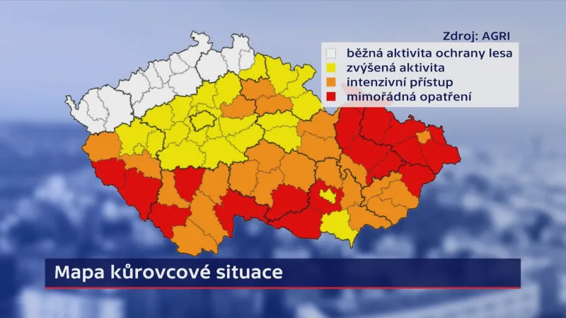 Mapa kůrovcové situace (duben 2018)