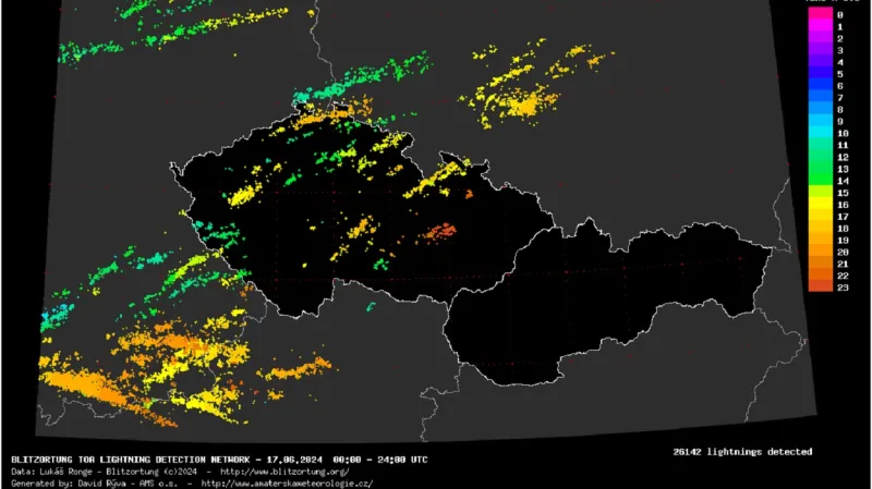 Údaje o bleskové aktivitě jsou k dispozici například na stránkách blesky.bourky.cz. Zde údaje o blescích 17. 6. 2024