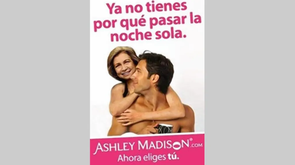Královna Sofie v reklamě Ashley Madison