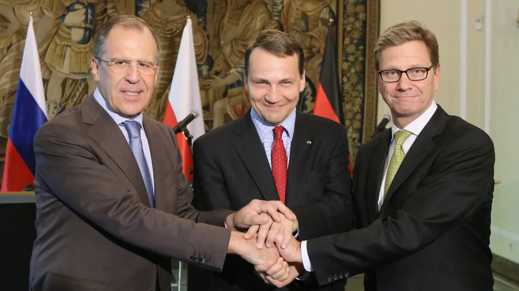 Sergej Lavrov, Radoslaw Sikorski a Guido Westerwelle
