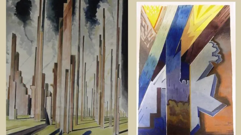 Vlevo: Architektonická fantazie (1927), vpravo: Orfické férie III (1626)