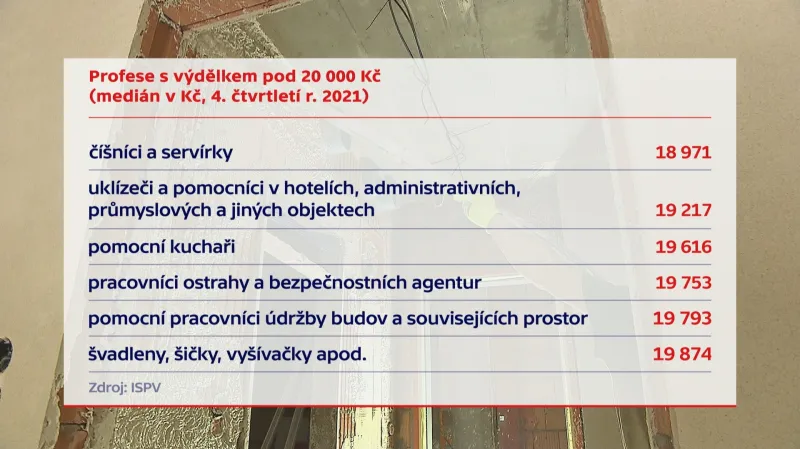 Profese s výdělkem pod dvacet tisíc korun