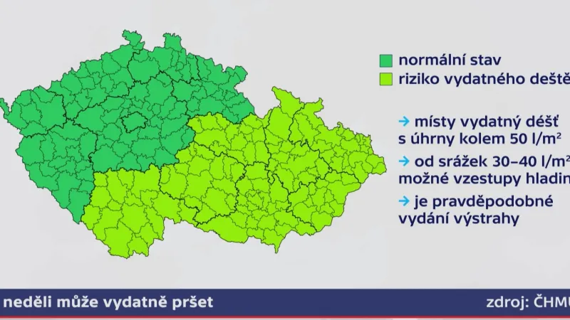 V neděli může vydatně pršet