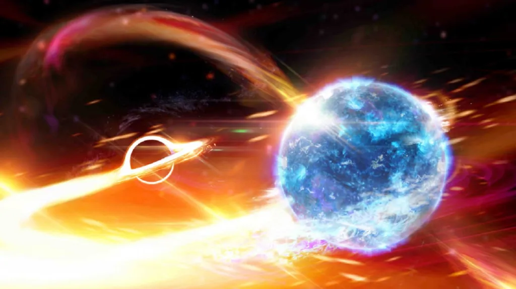 Vizualizace srážky černé díry a neutronové hvězdy