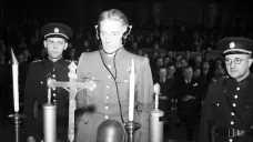Říšský státní ministr Karl Hermann Frank před lidovým soudem v Praze na Pankráci (22. března 1946)