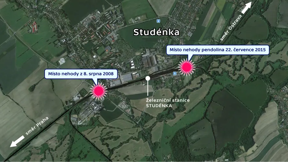 Místa nehod ve Studénce