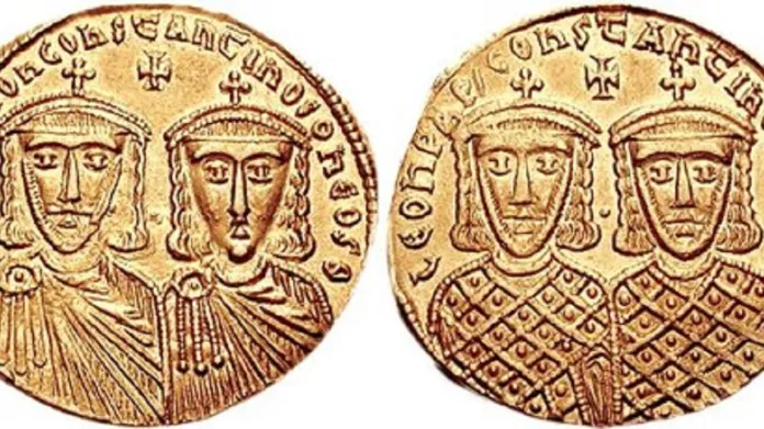 Císař Leon IV. Chazar na byzantské minci
