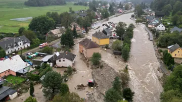 Dronový záběr povodně v Jeseníku