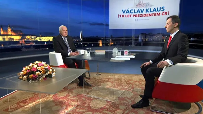 Končící prezident Václav Klaus při rozhovoru s Jakubem Železným