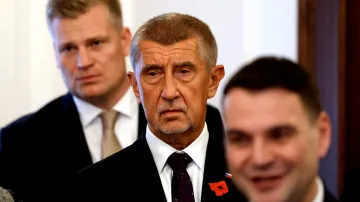 Filip Turek (Motoristé), Andrej Babiš (ANO) a Petr Macinka (Motoristé)