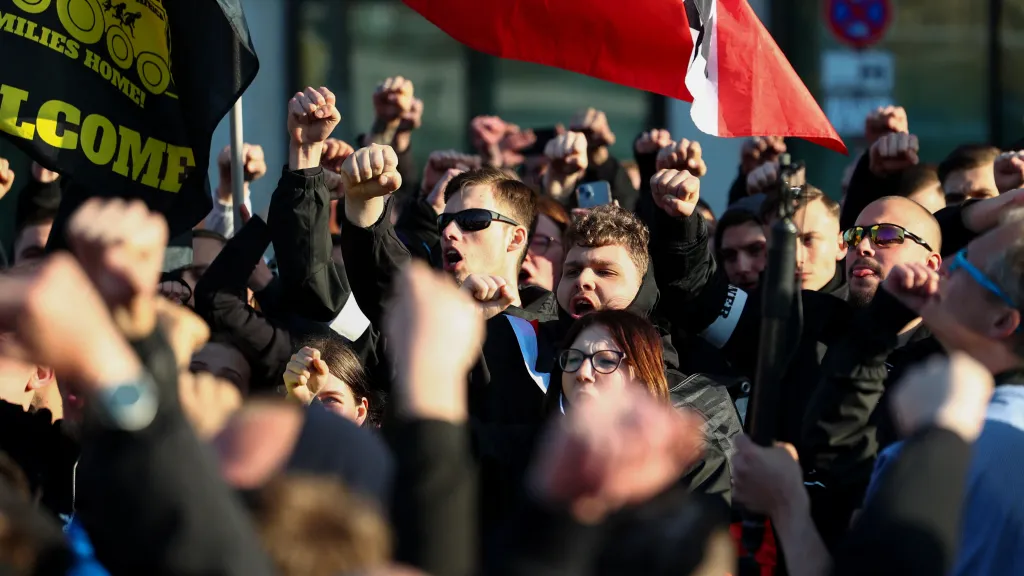 Demonstrace pravice v berlínské čtvrti Friedrichshain
