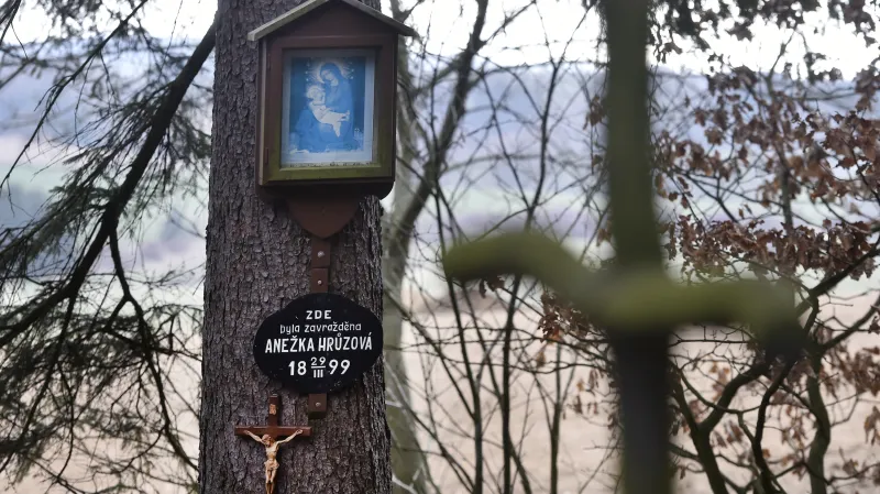 Pieta na místě nálezu těla Anežky Hrůzové v lese Březina poblíž Polné