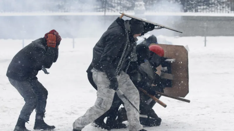 Protesty radikálů v ulicích Kyjeva