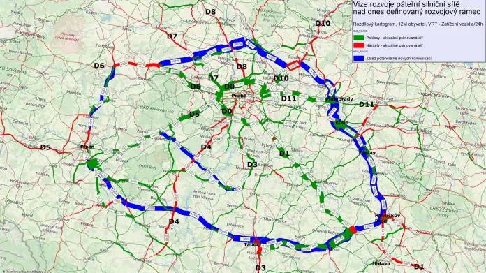 Vize rozvoje dálnic - Rozdílový kartogram