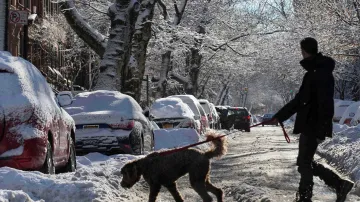 Sněhem se brodili i lidé v Brooklynu