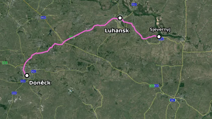 Údajná trasa systému BUK do Doněcku