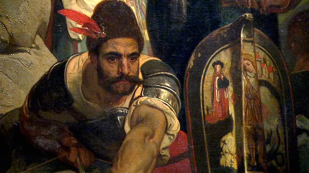 Detail z obrazu Jaroslava Čermáka Husité průsmyk bránící