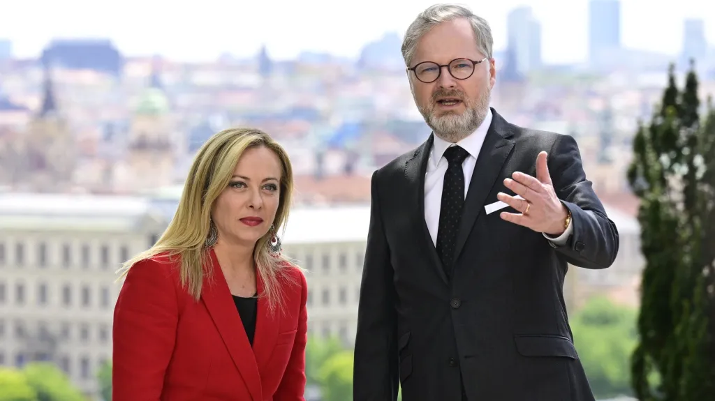 Italská premiérka  Giorgia Meloniová a český premiér Petr Fiala