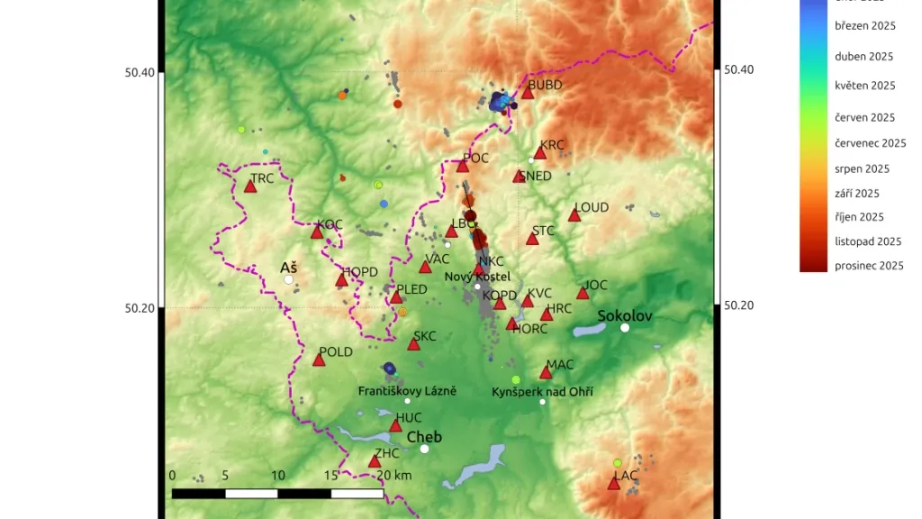Celková aktivita zemětřesení na Chebsku v roce 2024