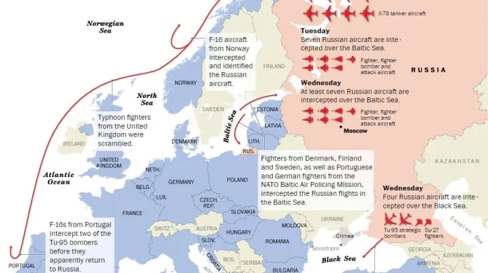 Přehled zachycených ruských letadel v evropském vzdušném prostoru