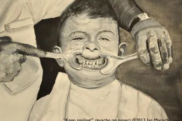 Jan Macuch karikujícím šklebem zachycuje absurditu života