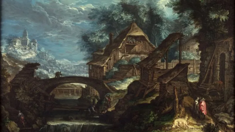 Krajina s mostem od Pietera Stevense