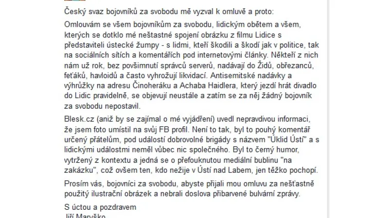 Omluva Jiřího Maryška