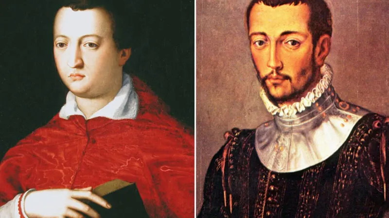 Kardinál Giovanni de Medici (vlevo) a velkovévoda Francesco de Medici (vpravo)